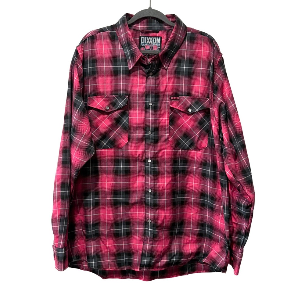 Dixxon Flannel Fighter Shirt Mens 2X Pink Black Snap Button D-Tech Long Sleeve